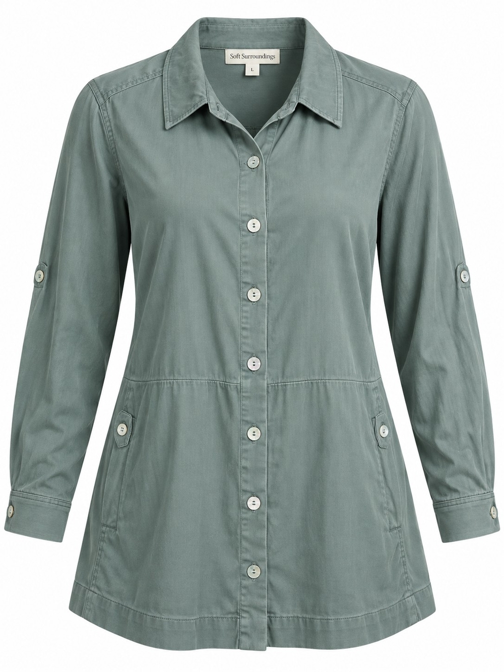 SOFT SURROUNDINGS | Sage Tencel Lyocell Cotton Button Tunic Shirt Pockets | L